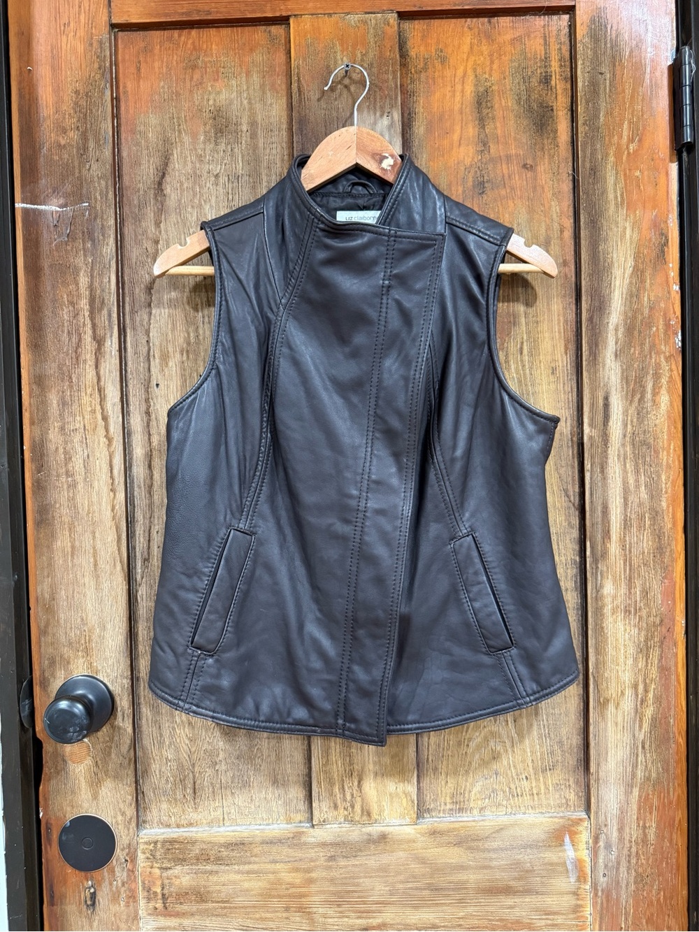 Liz Claiborne Dark Brown Leather Sleeveless Vest